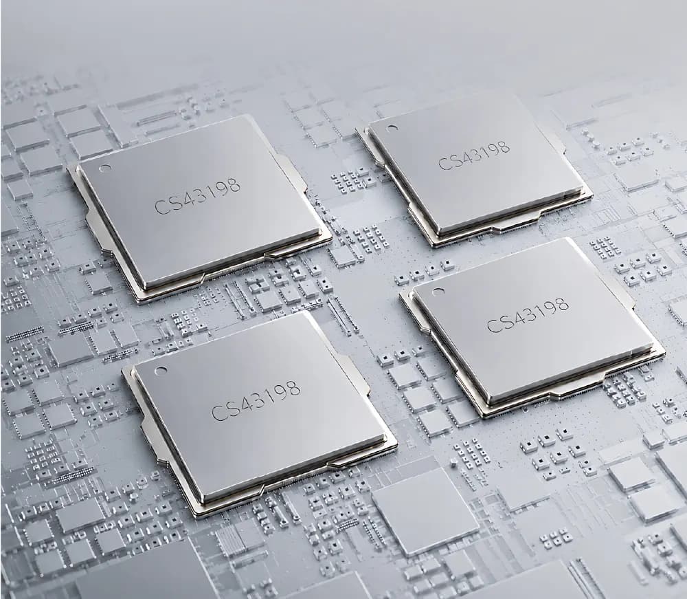 Four CS43198 DAC chips arranged on a circuit board